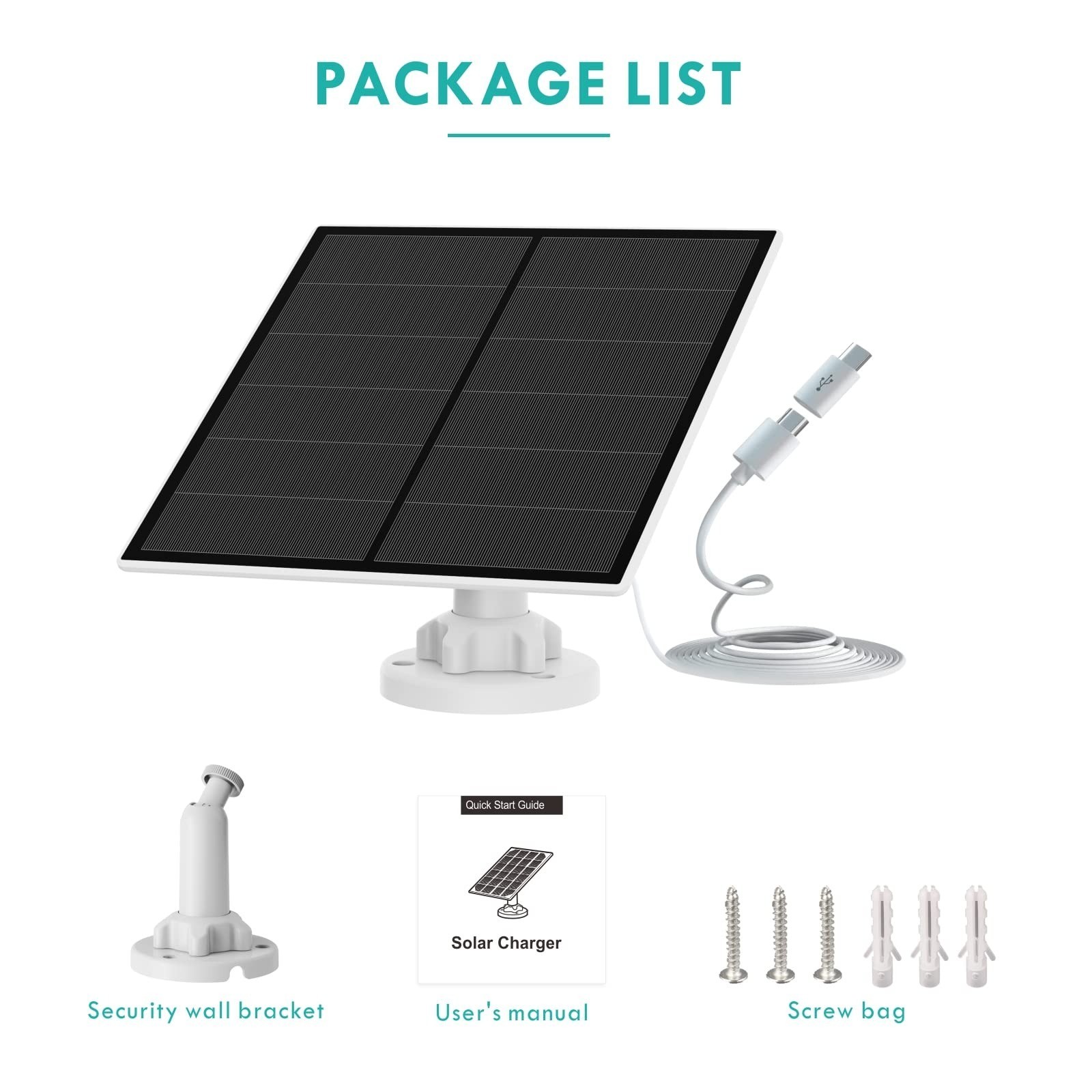 5W Solar Panel for Security Camera Outdoor, USB Charger, IP65 Waterproof