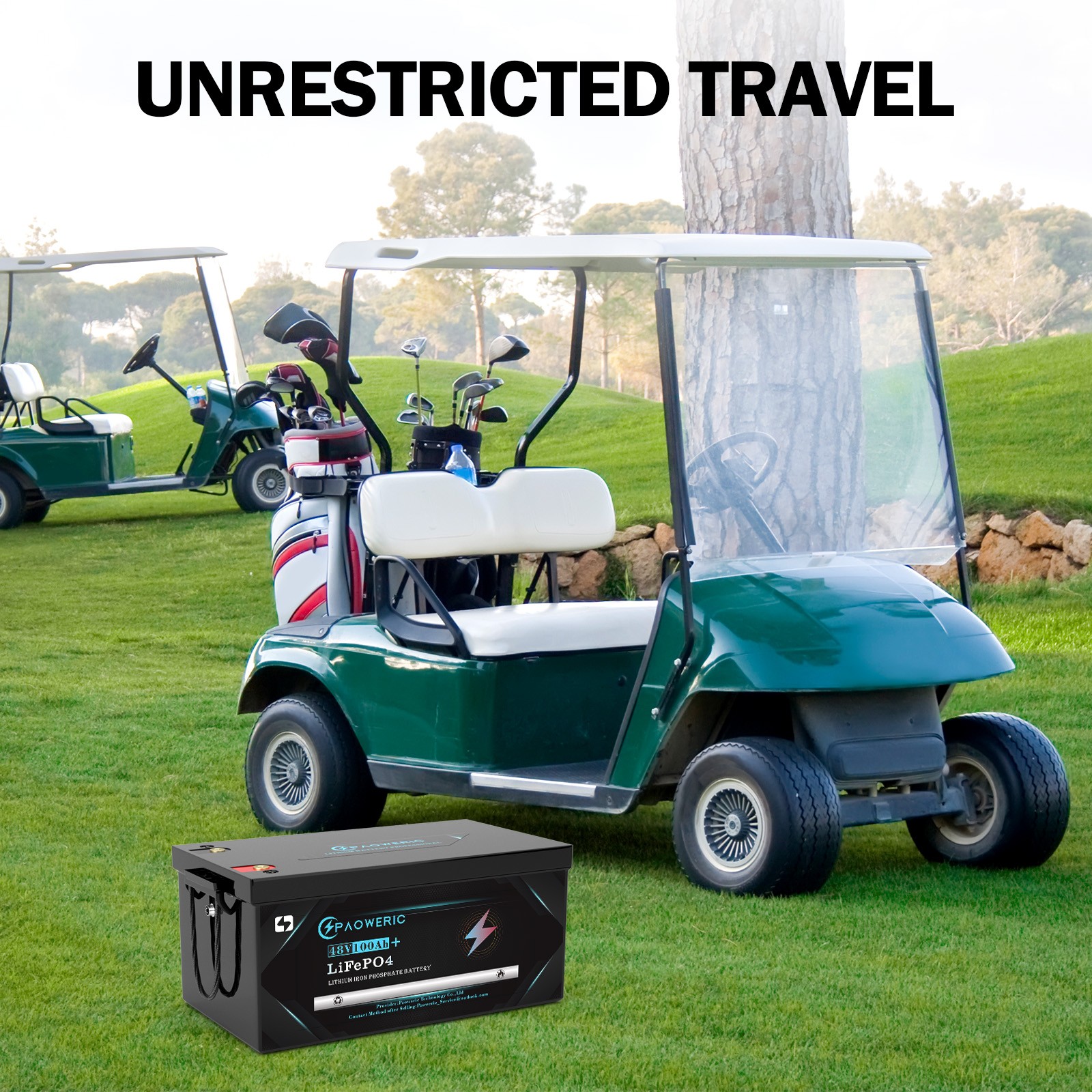 Paoweric 48V 100Ah LiFePO4 Lithium Golf Cart Battery 200A BMS RV Off-grid solar