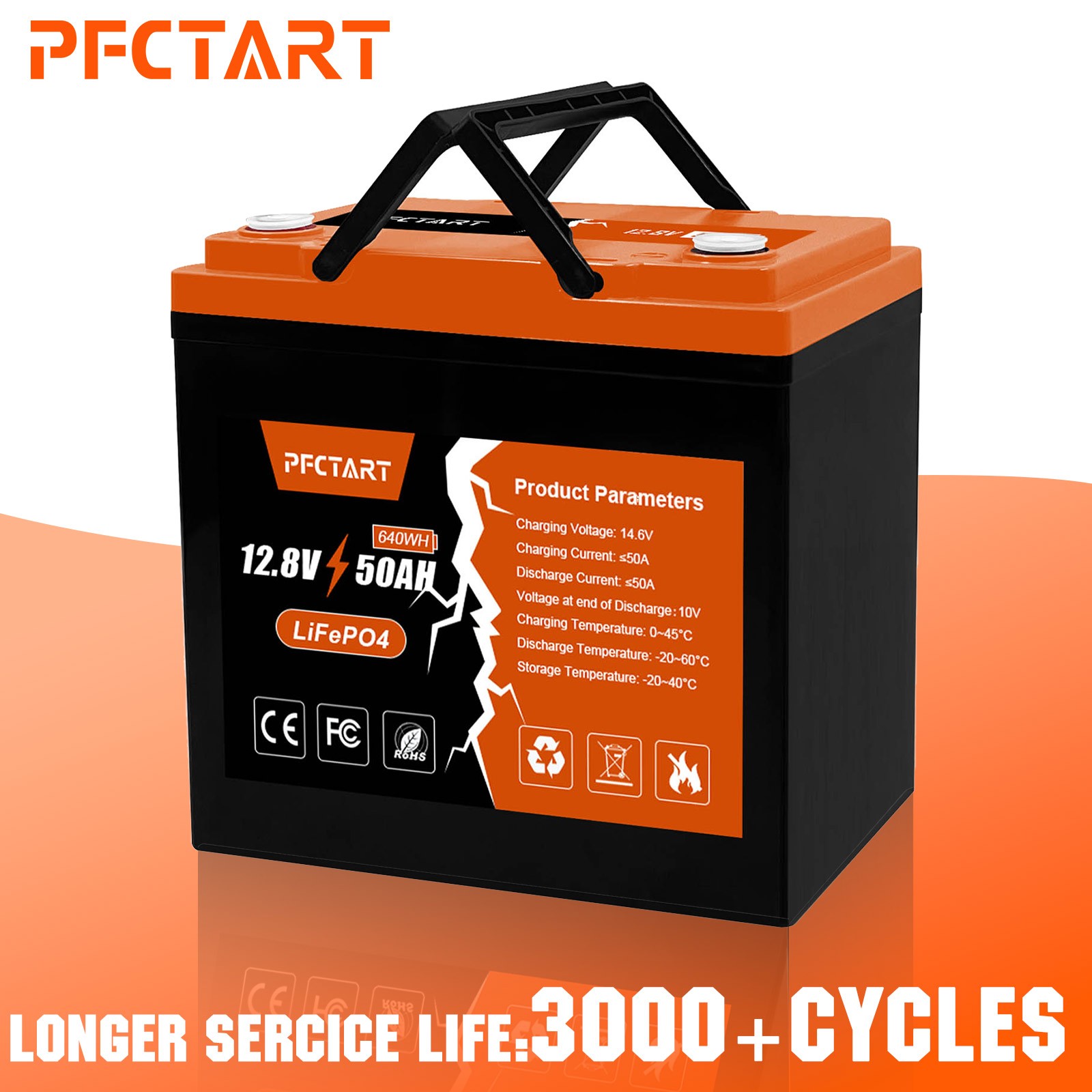 12V 50Ah Lithium Battery LiFePO4 3000+ Deep Cycle BMS for Home RV Off-grid Solar