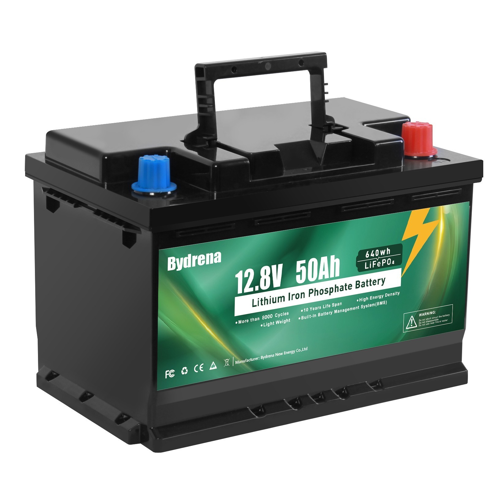 12.8V 50AH LiFePO4 Lithium Battery 640Wh Built-in BMS for Solar RV Off-grid NEW
