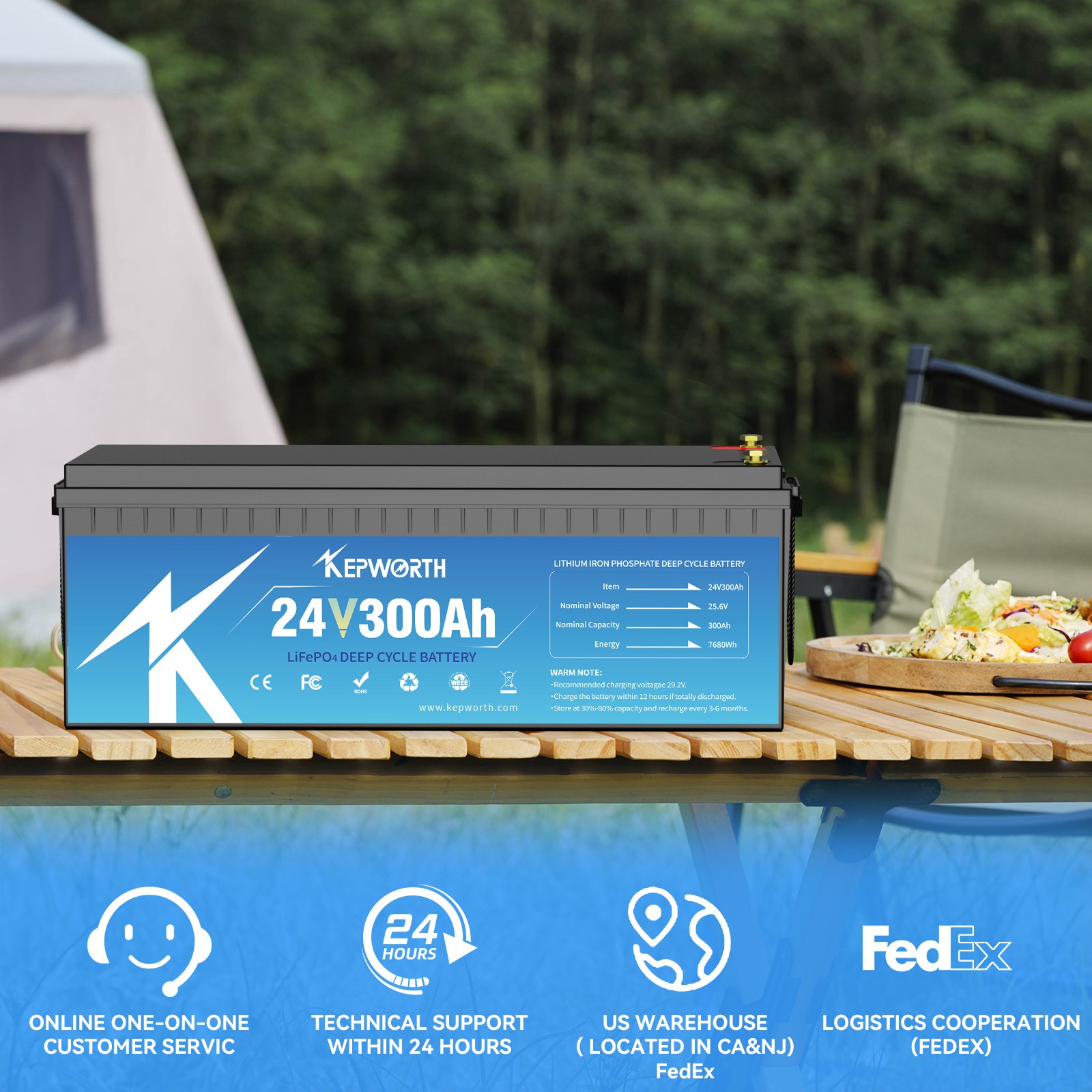24V 300Ah LiFePO4 Lithium Battery 7.68Kw 200A BMS for Off Grid RV Solar