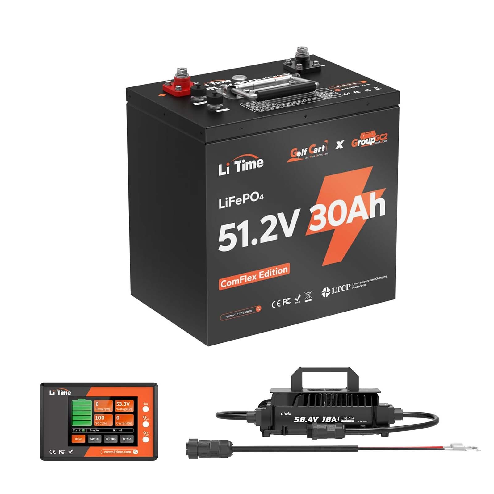LiTime 48V 30Ah GC2 Lithium Battery with CAN/RS485 Interface For Golf Cart LOT