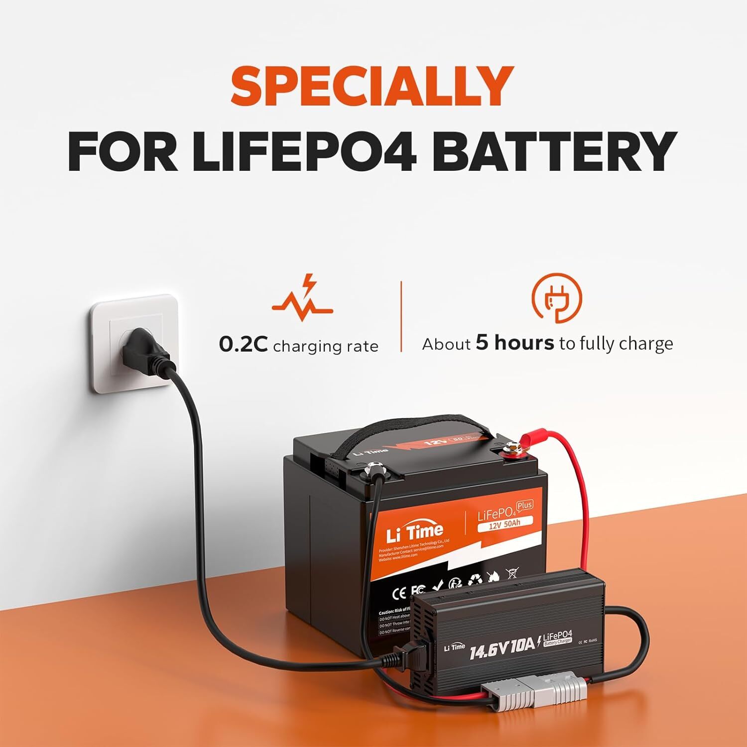 Litime 12V 50Ah LiFePO4 Lithium Battery+10A Charger for RV Trolling Motor Solar