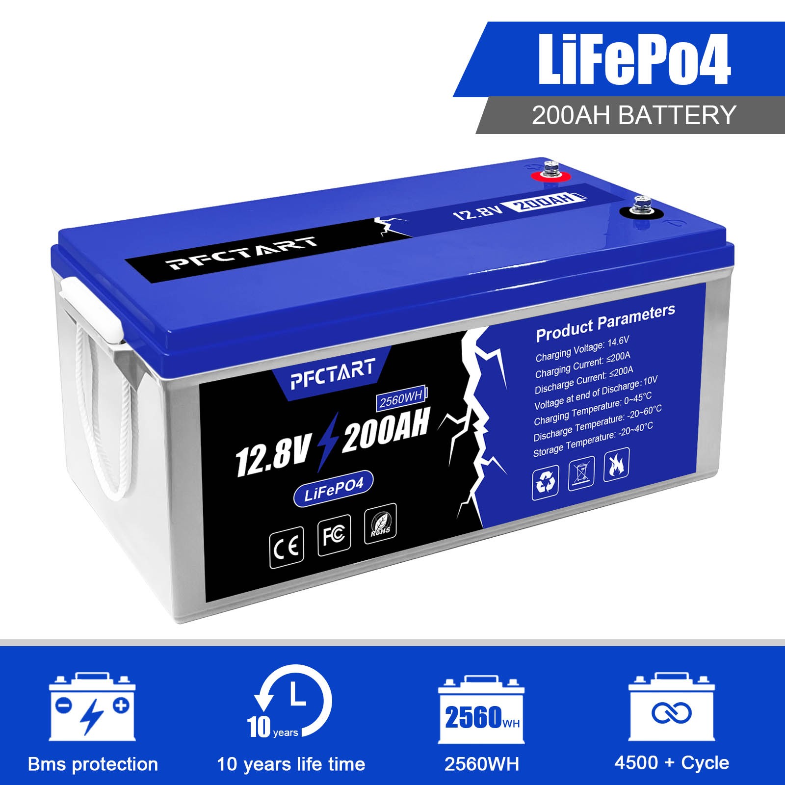 12V 200Ah LiFePO4 Lithium Battery Deep Cycle Rechargeable For RV Boat Camping