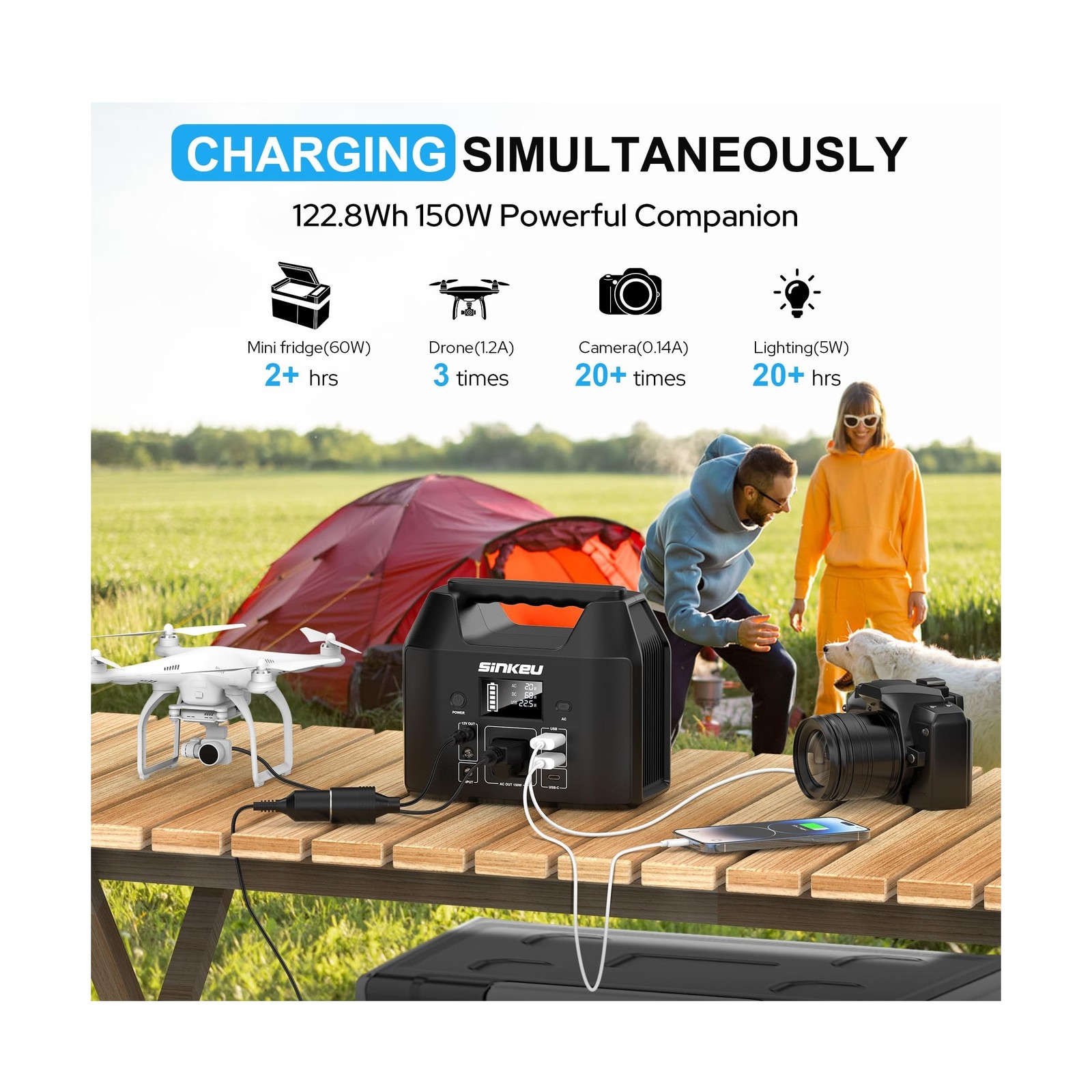 SinKeu Portable Power Station 122.8Wh, LiFePO4 Battery Solar Generator for Ho…