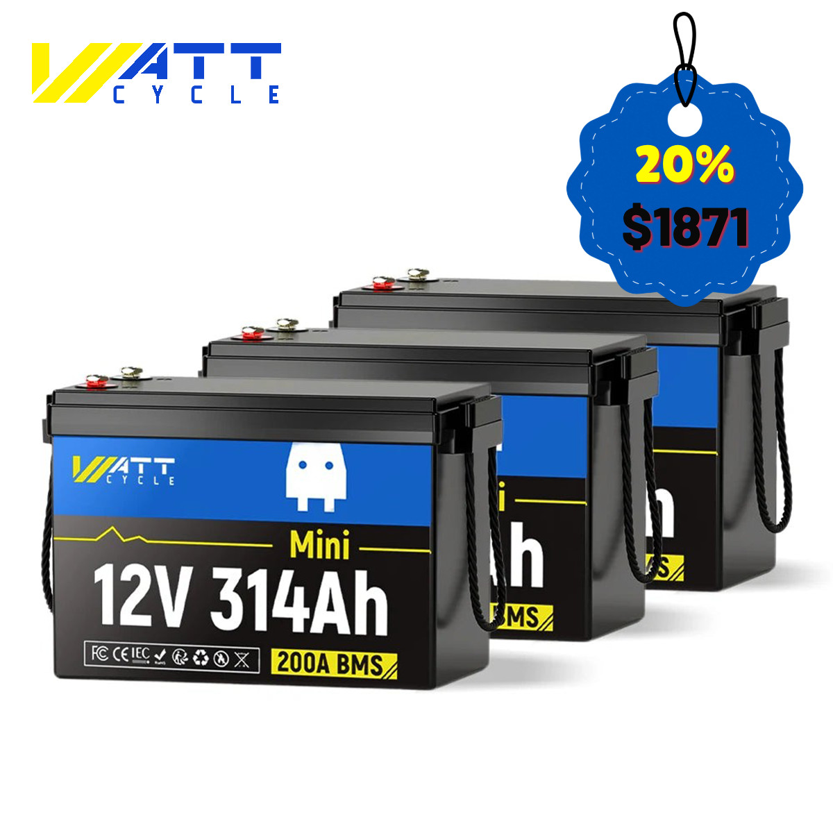 WattCycle 12V 314Ah 300Ah LiFePO4 Deep Cycle Battery Low-Temp 4.19kWh Boat Yacht