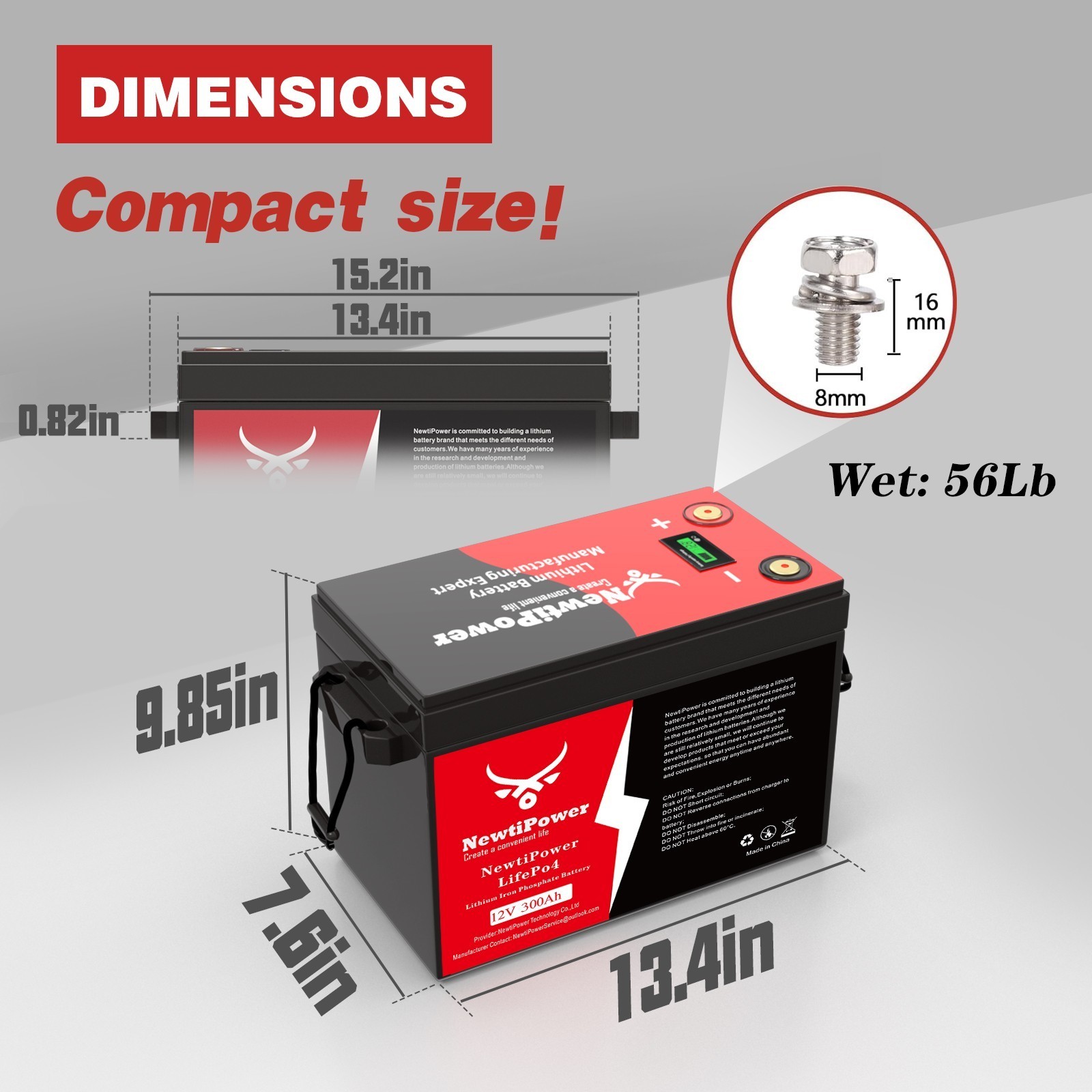 12V 300Ah LiFePO4 Lithium Battery 3840Wh 200A BMS SOC Display Solar Offgrid RV