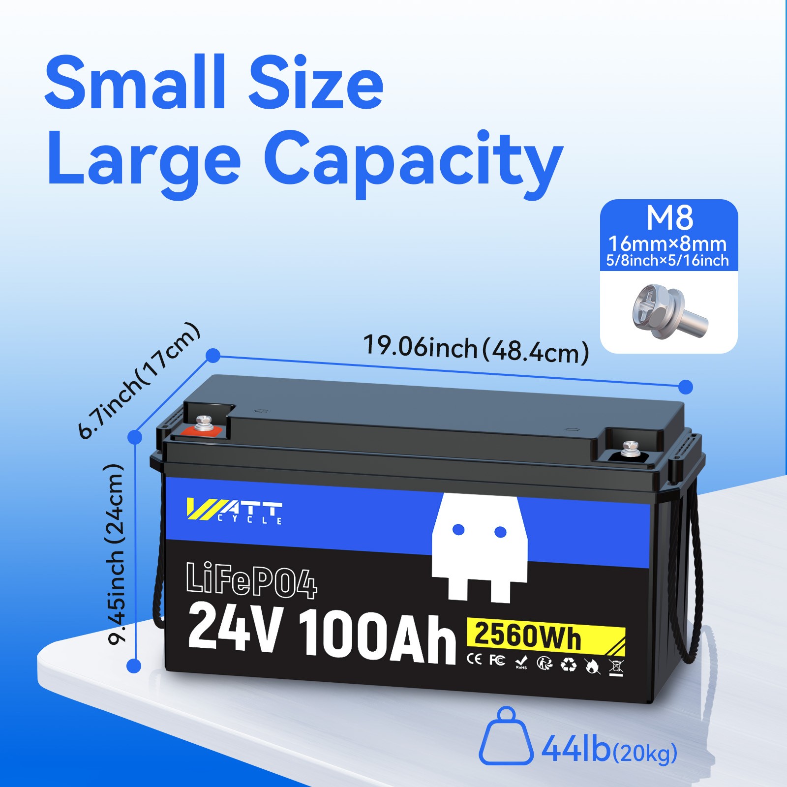 24V 100Ah Lithium Battery + 15A Aluminum Shell Charger for Solar Trolling Motor