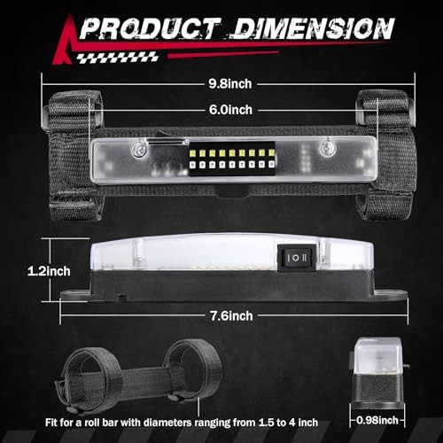 UTV Dome Light, Roll Bar Light Interior Dome Lights Battery Red and White