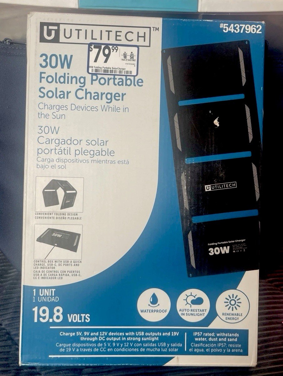 UTILITECH SOLAR PANNEL PORTABLE CHARGER 5437962 19.8VOLTS NEW