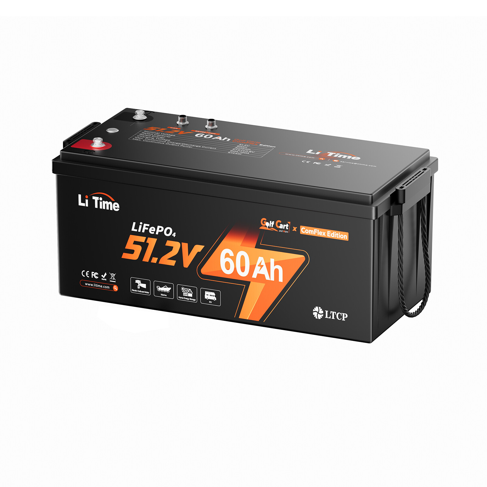 LiTime 48V 60Ah Golf Cart Lithium Battery 120A BMS+Real-Time Monitor+18A Charger