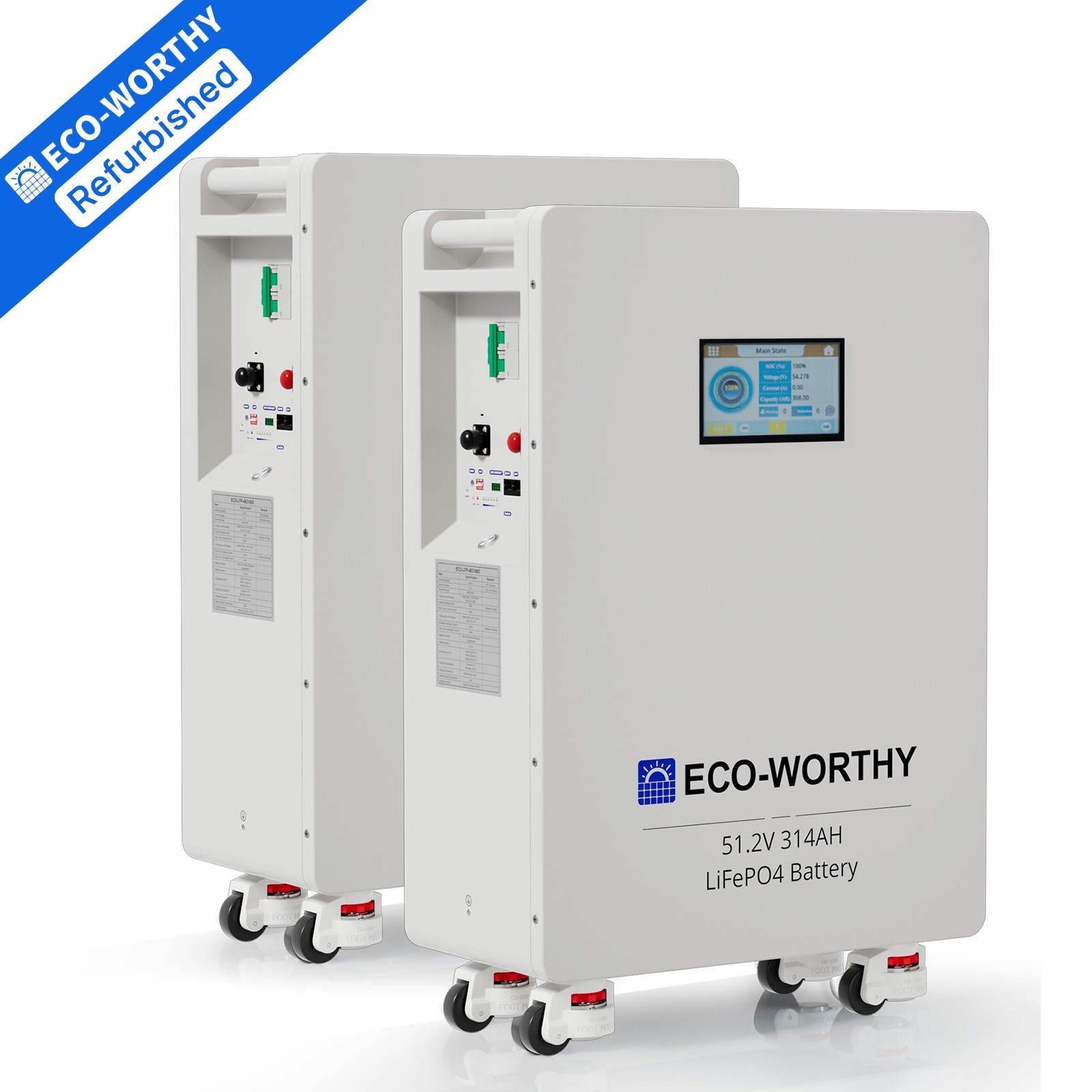 ECO-WORTHY 2Pcs 14kWh 48V 280AH LiFePO4 Battery Vertical Standing Solar Backup