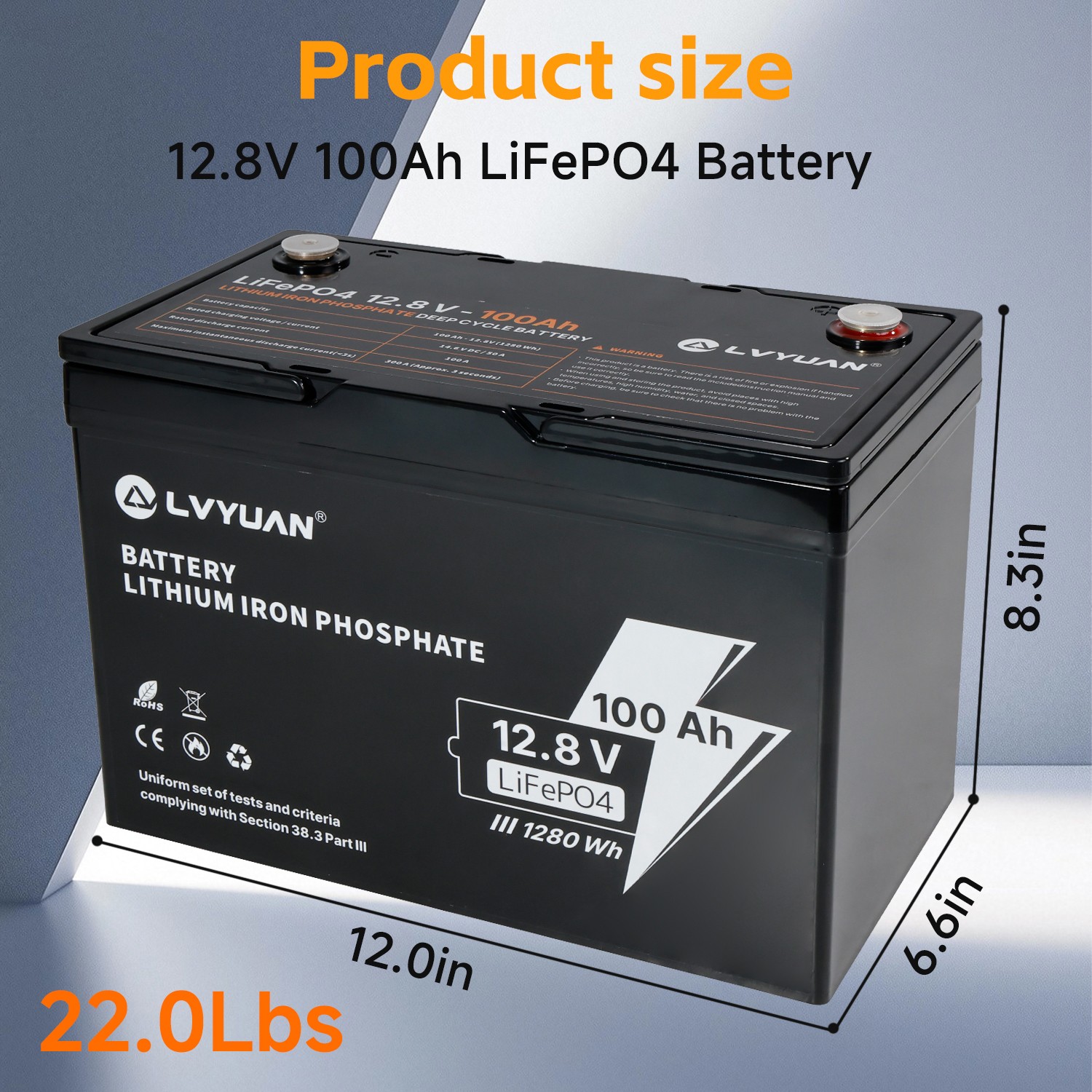 12.8V LiFePO4 Lithium Battery 100AH 1280WH 4000+ Deep Cycle For RV/Marine/Solar