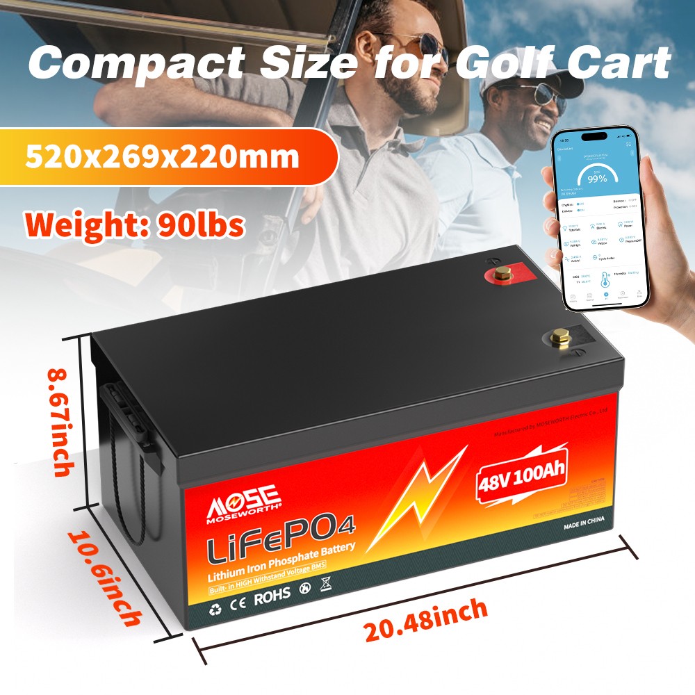48V 100Ah LiFePO4 Lithium Battery 15000+ Deep Cycle 200A BMS Golf Cart RV Solar