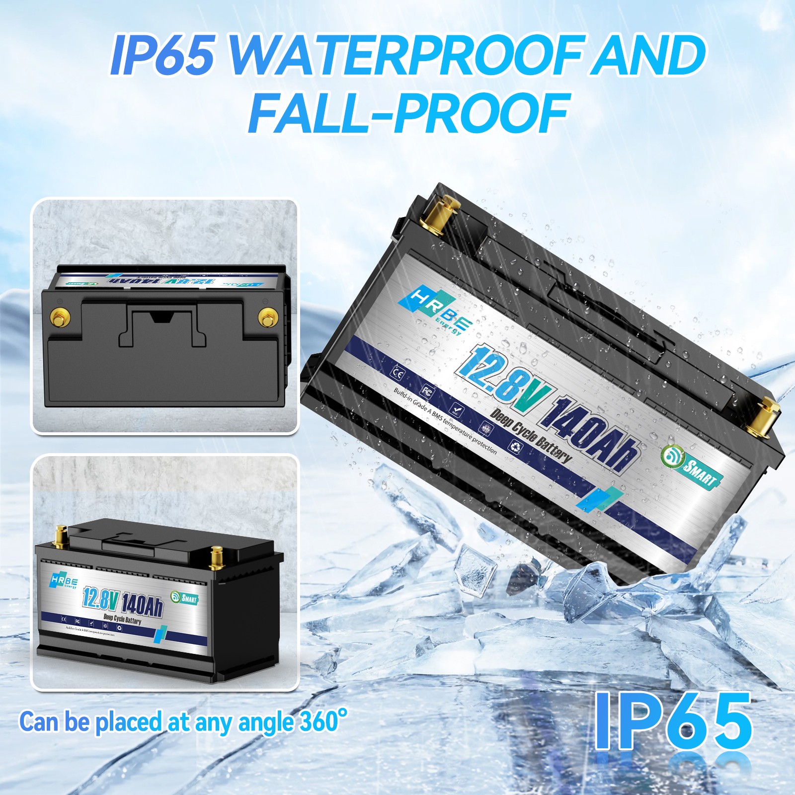 12V 140Ah 1792Wh Bluetooth LiFePO4 Battery with 100A BMS for RV Solar Marine