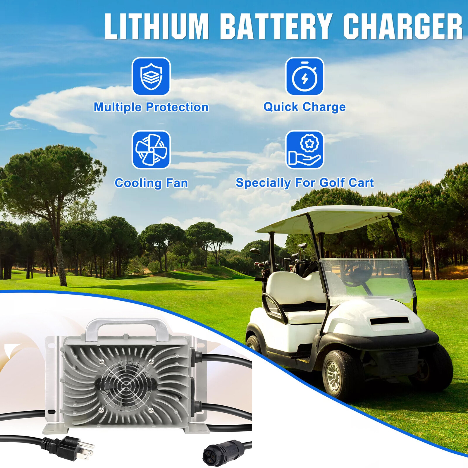 48V 105Ah Lithium Golf Cart Battery Built-in Smart 200A BMS +20A Charger 10Year