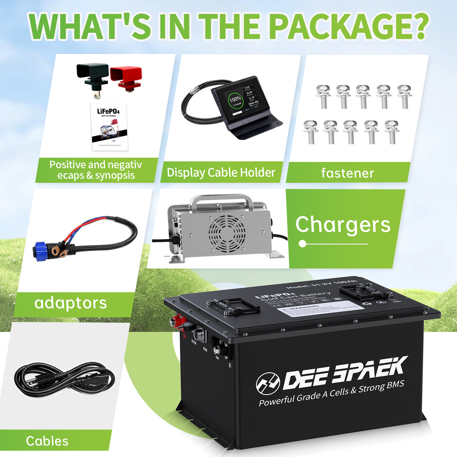 48V 105Ah Battery LiFePO4 Lithium Golf Cart 200A BMS 15000+Cycles +Monit+Charger
