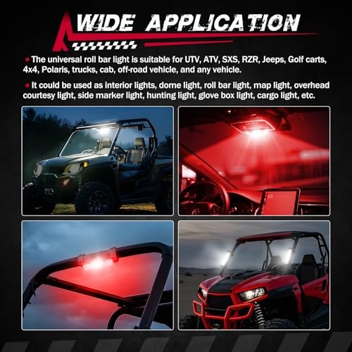 UTV Dome Light, Roll Bar Light Interior Dome Lights Battery Red and White