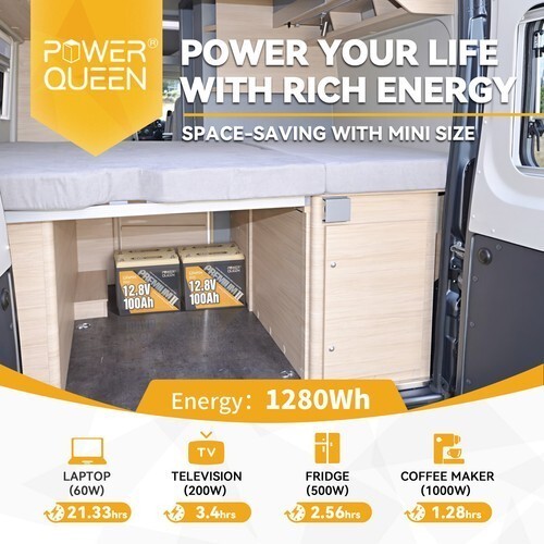 PowerQueen12V LiFePO4 Lithium Battery 100Ah/200Ah/300Ah For RV Solar Marine lot