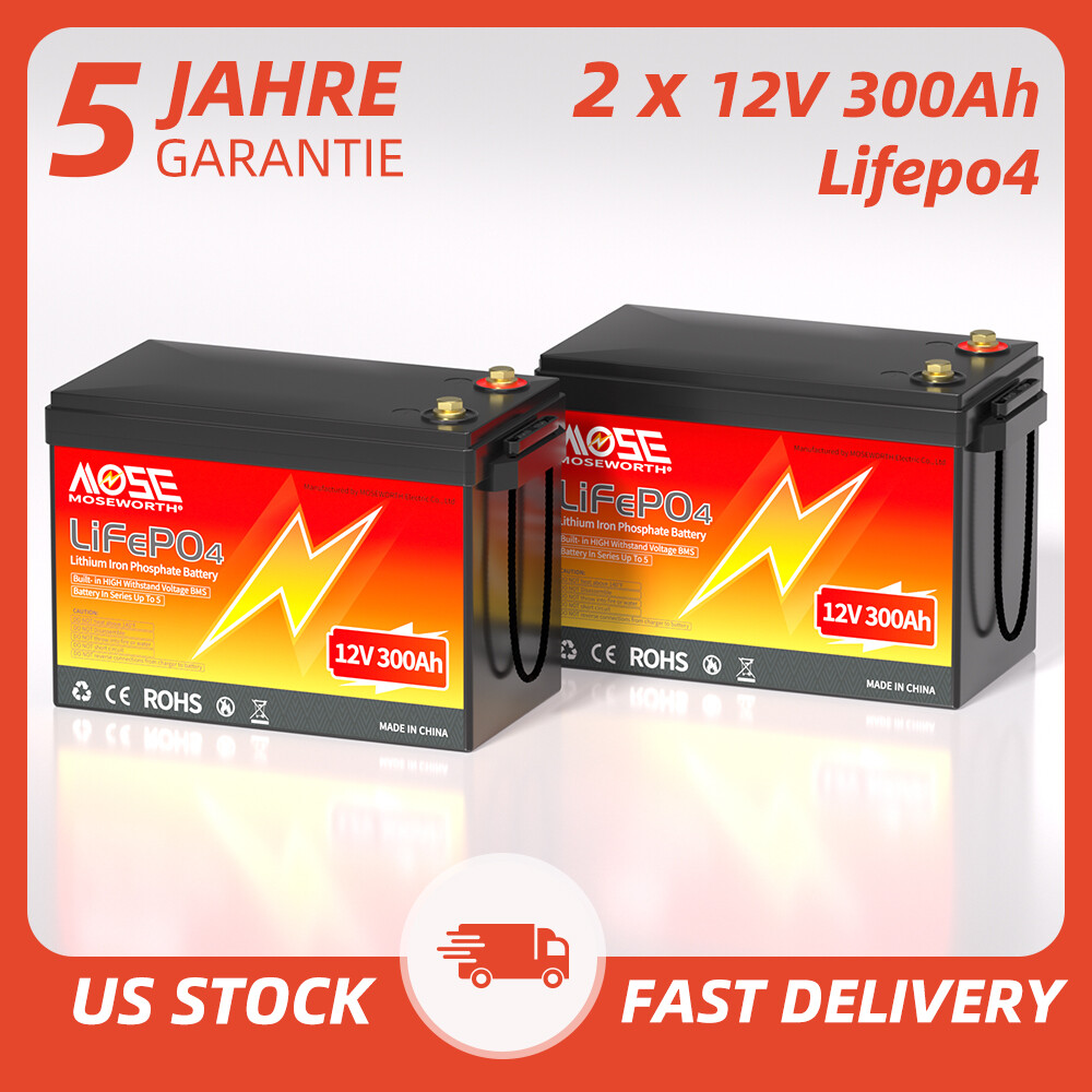 1/2Pack 12V 300AH LiFePO4 Lithium Battery 15000+Cycles 200A BMS RV Marine Solar