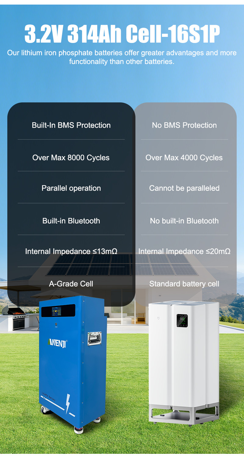 16KWh 314Ah 48V LiFePO4 Li-ion Battery 51.2V BMS for Solar Energy Storage System