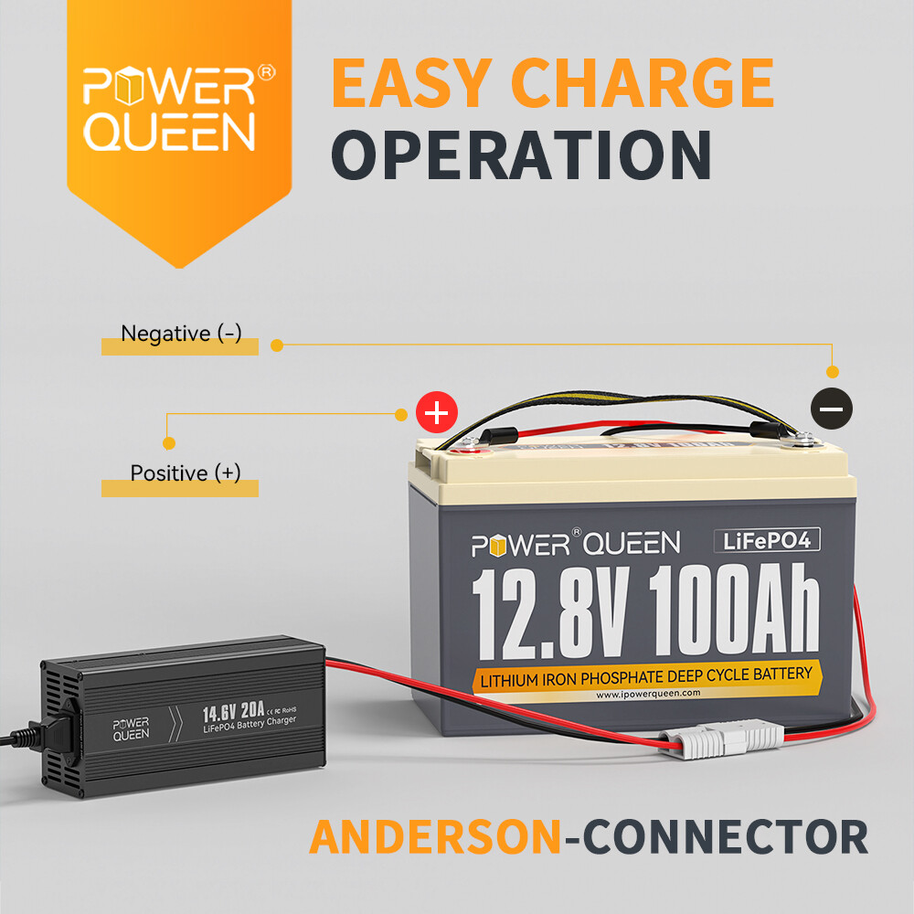 Power Queen 12V 100Ah Group 24 LiFePO4 Battery and 14.6V 20A Charger For RV Boat