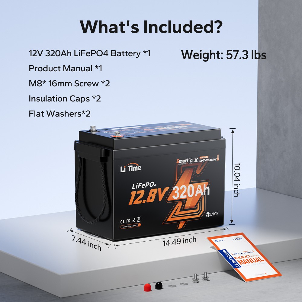 LiTime 12V 320Ah mini Self Heating Bluetooth Lithium Battery For RV Solar Camper