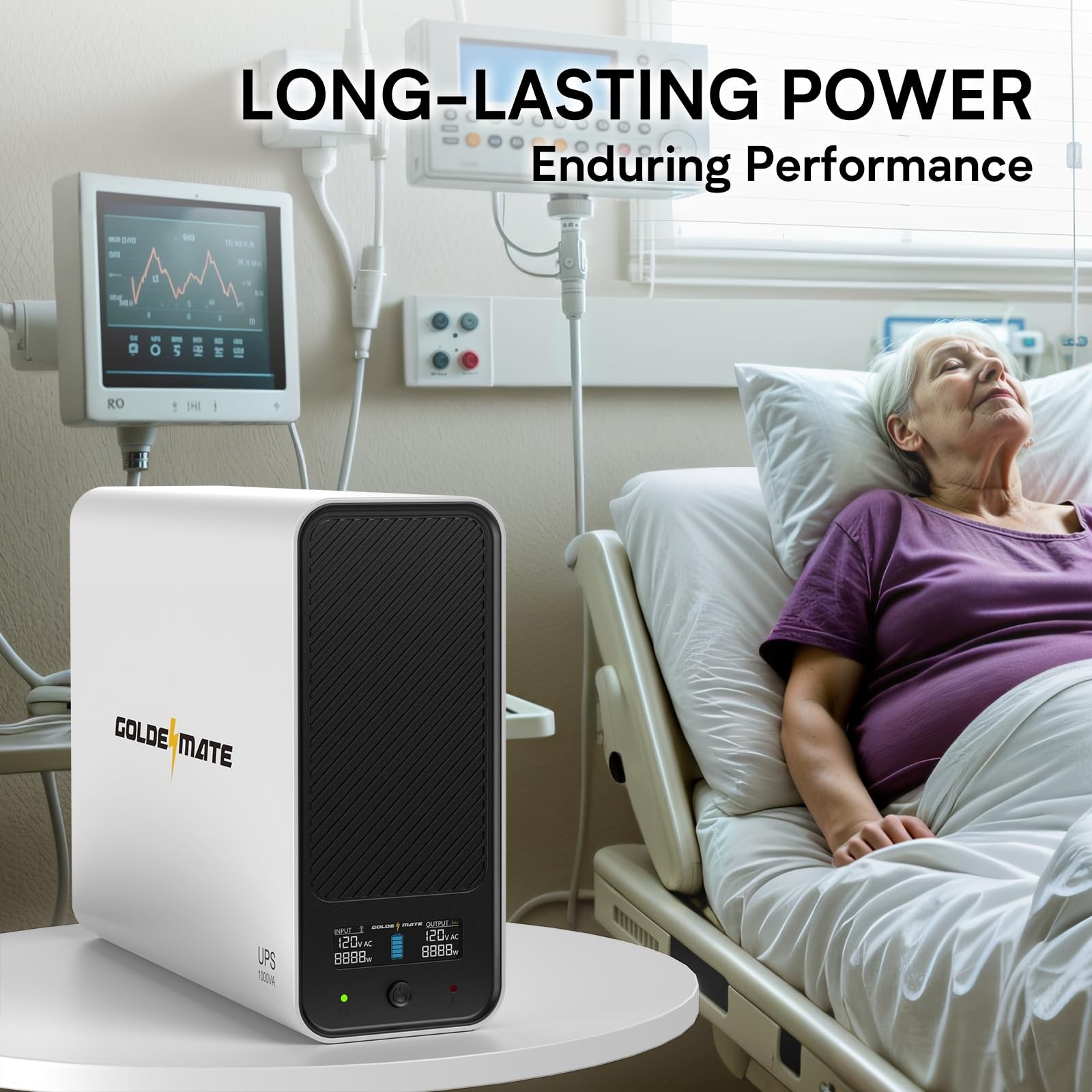 Goldenmate 1000VA 600W LiFePO4 Battery Backup UPS, Pure Sine Wave Surge Protect