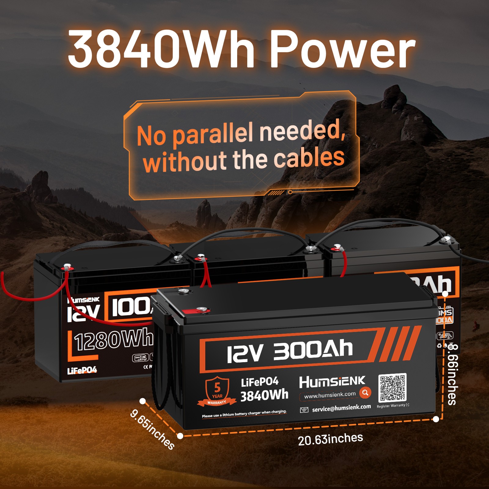 12V 300Ah LiFePO4 Battery 200A BMS Deep Cycle for RV Solar Marine