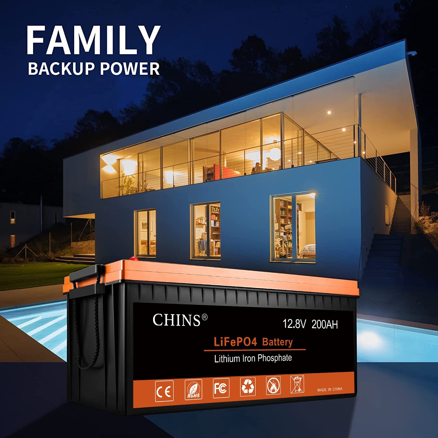 CHINS 12V 200Ah LiFePO4 Battery, 100A BMS,for Golf Car, Trolling Motor etc(Used)