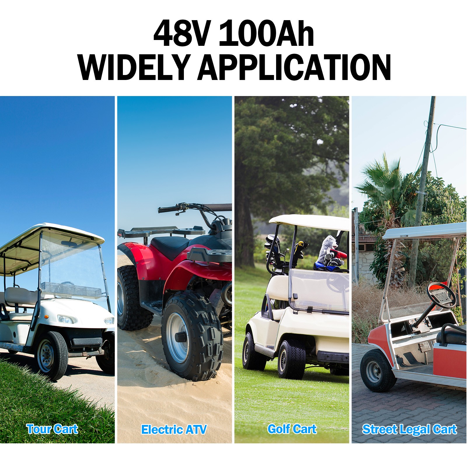 Paoweric 48V 100Ah LiFePO4 Lithium Golf Cart Battery 200A BMS RV Off-grid solar