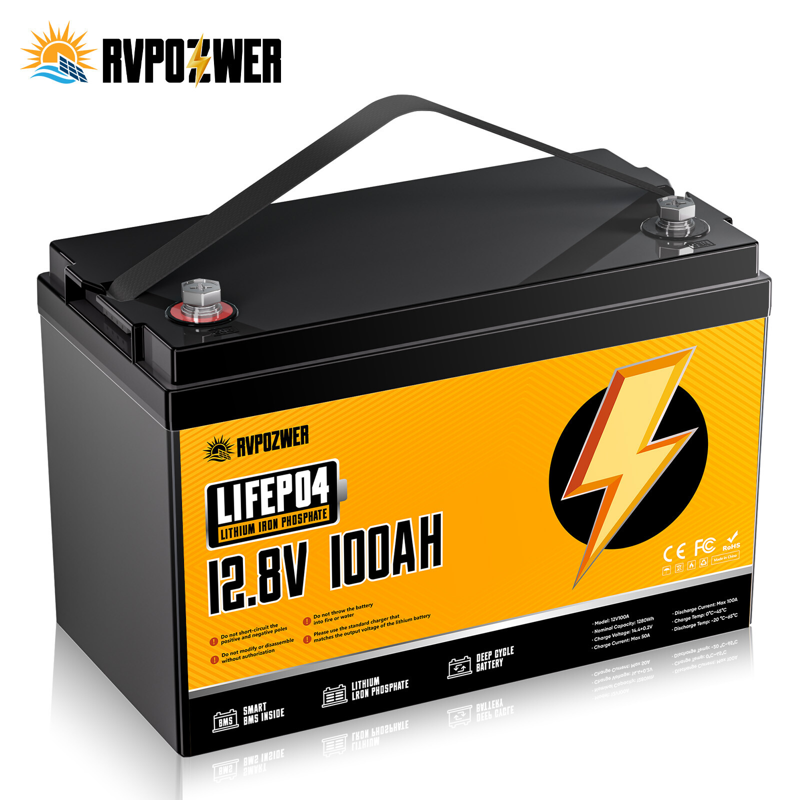 12V 100Ah 200Ah LiFePO4 Lithium Battery BMS Deep Cycle for RV Marine Off-grid