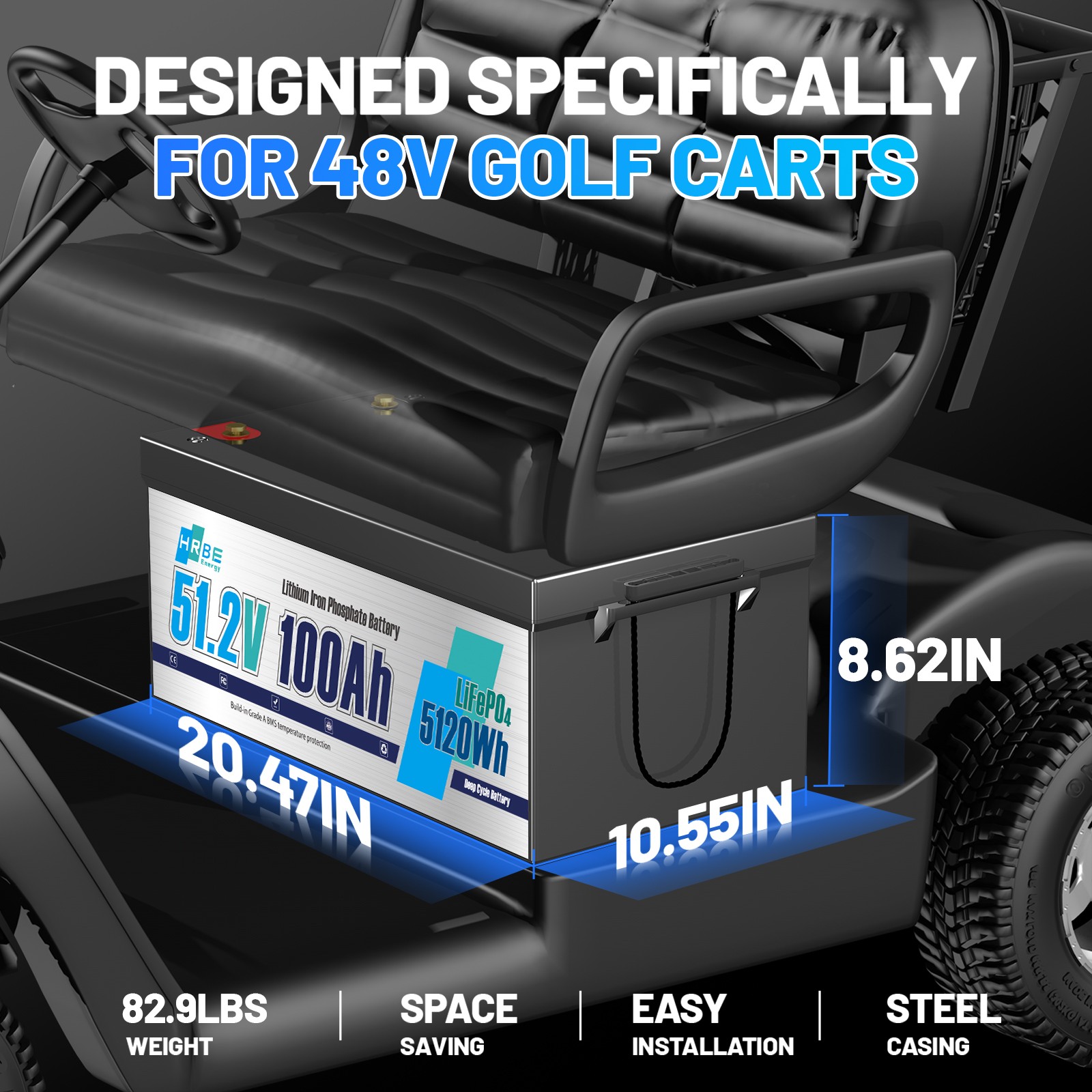 48V 100Ah LiFePO4 Lithium Battery 200A BMS 10240W for Trolling Motor Golf Cart