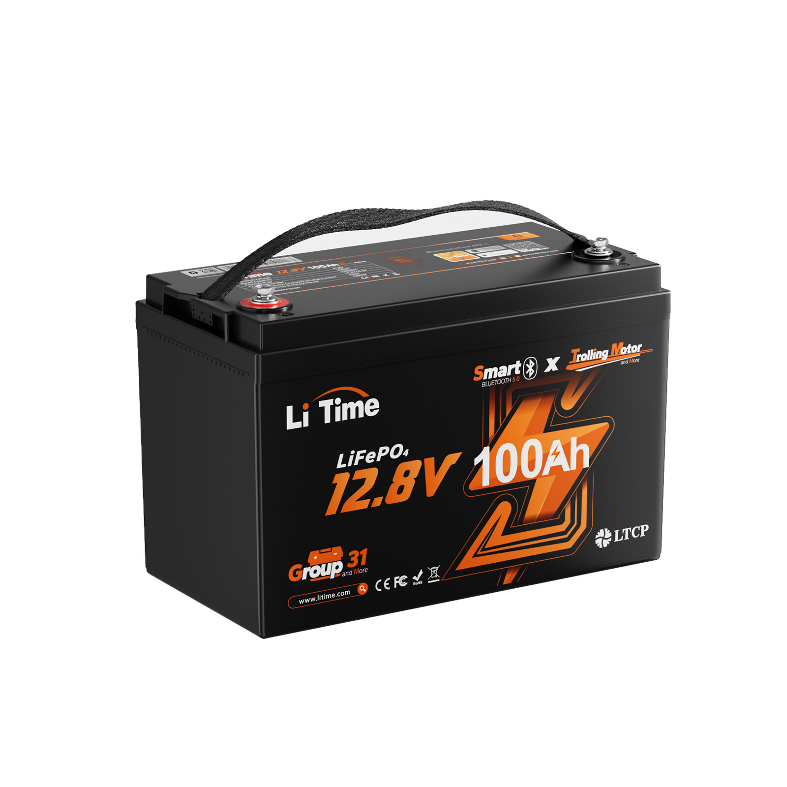 LiTime 12V 100Ah Group 31 Bluetooth LiFePO4 Lithium Battery Low-Temp Protection