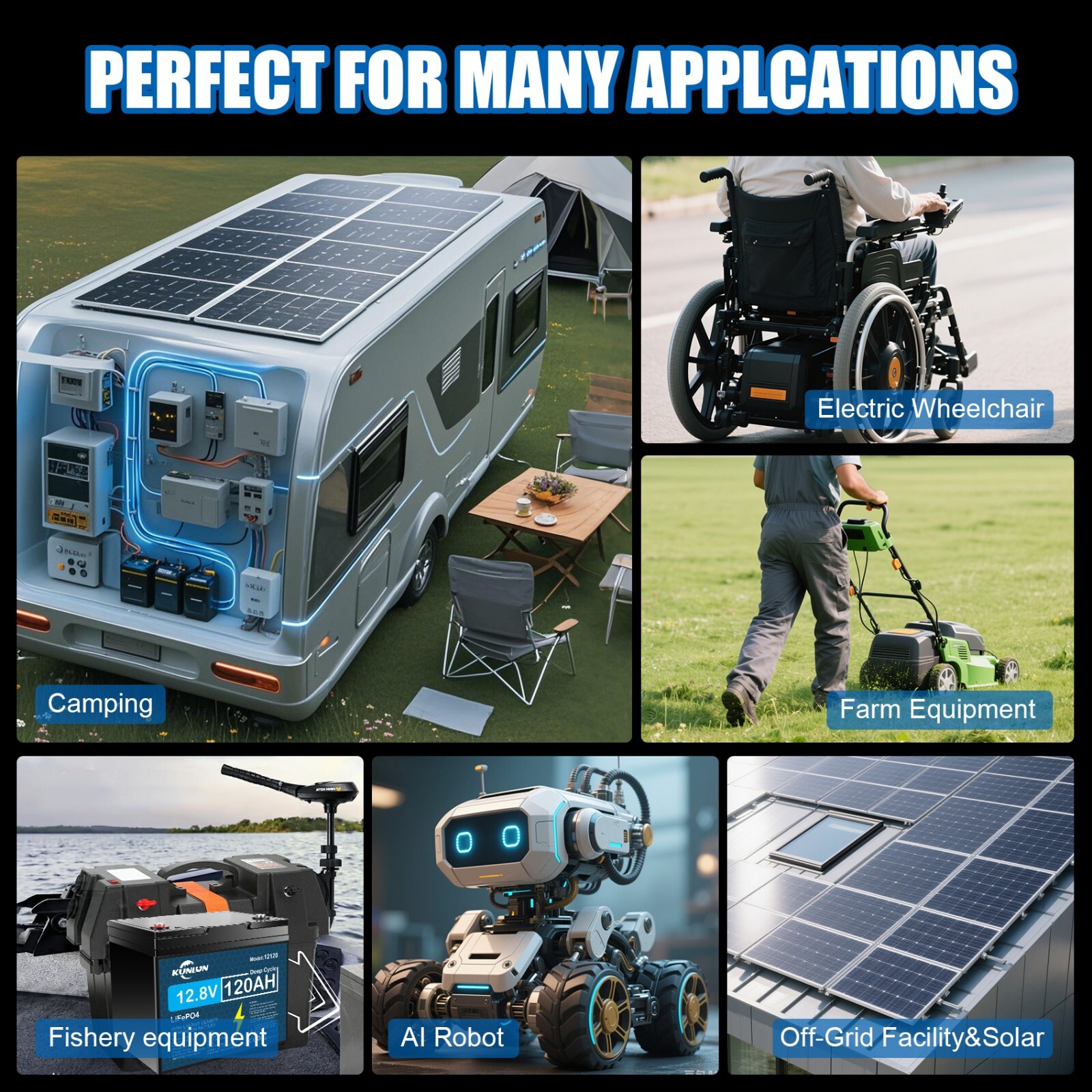 1/2/3/4 Pack 12V 120Ah LiFePO4 Lithium Battery, Deep Cycle, for RV Golf Cart Lot