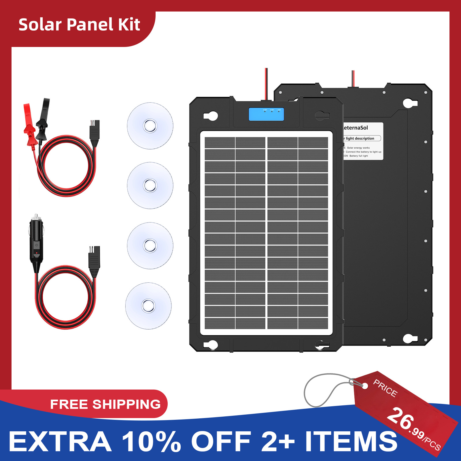 12V Solar Car Battery Trickle Charger Maintainer with Smart Controller RV 7.5W