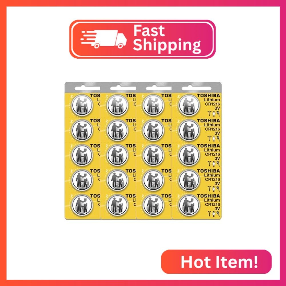 Toshiba CR1216 Battery 3V Lithium Coin Cell (20 Batteries)