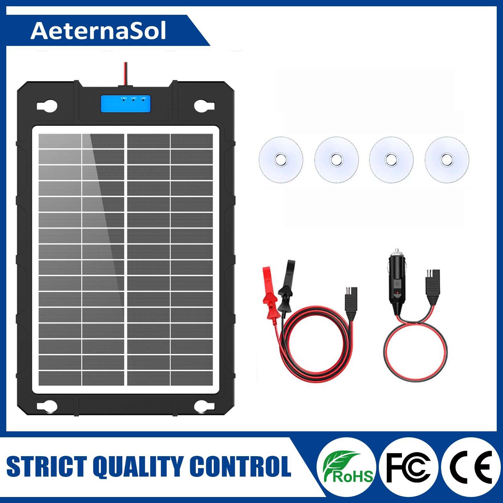 AeternaSol Maintainer12V Portable 7.5W-Solar-Battery-Trickle-Charger Car