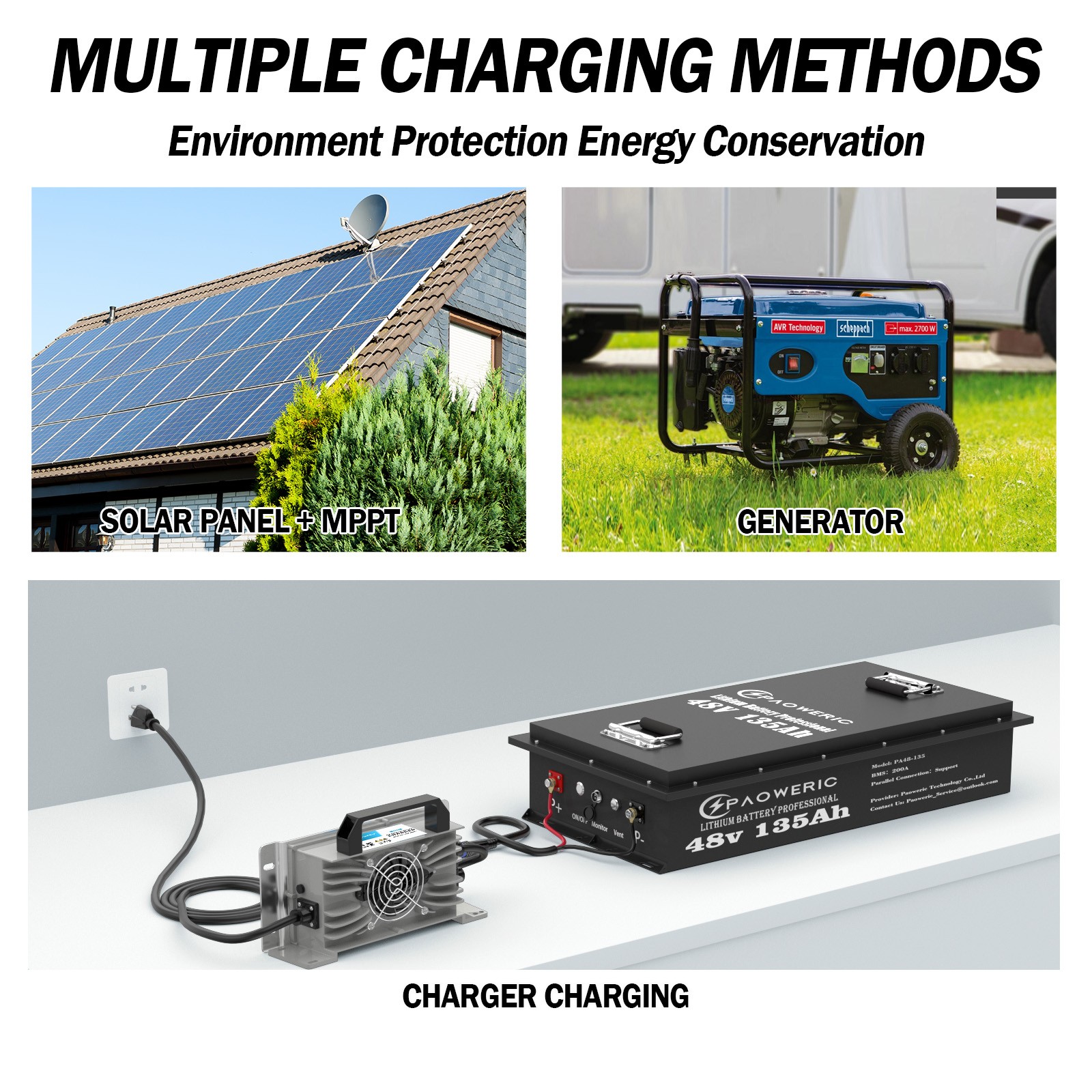 Paoweric 48V 135Ah Golf Cart LiFePO4 Lithium Battery 200A BMS RV Solar Off-Grid