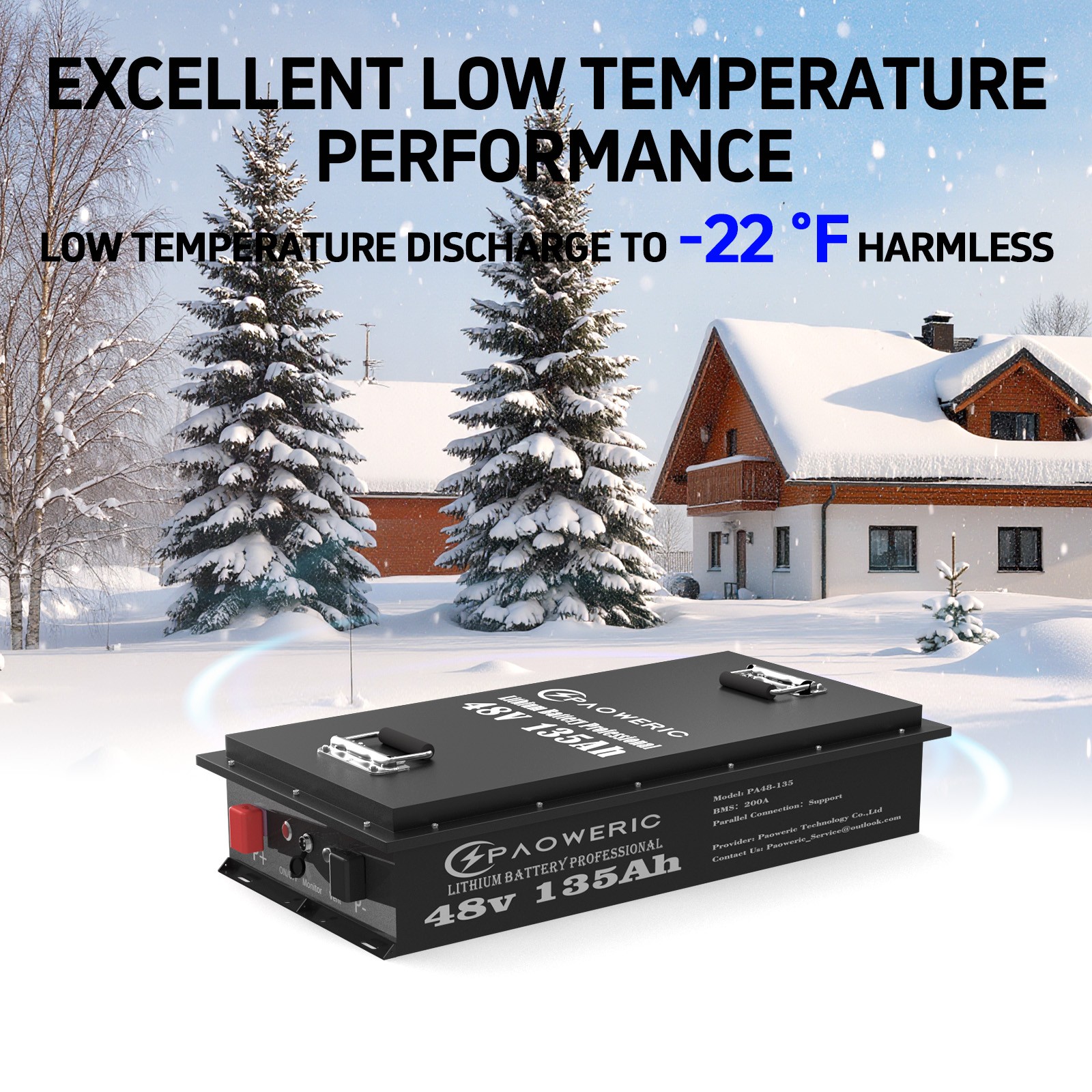 Paoweric 48V 135Ah Golf Cart LiFePO4 Lithium Battery 200A BMS RV Solar Off-Grid