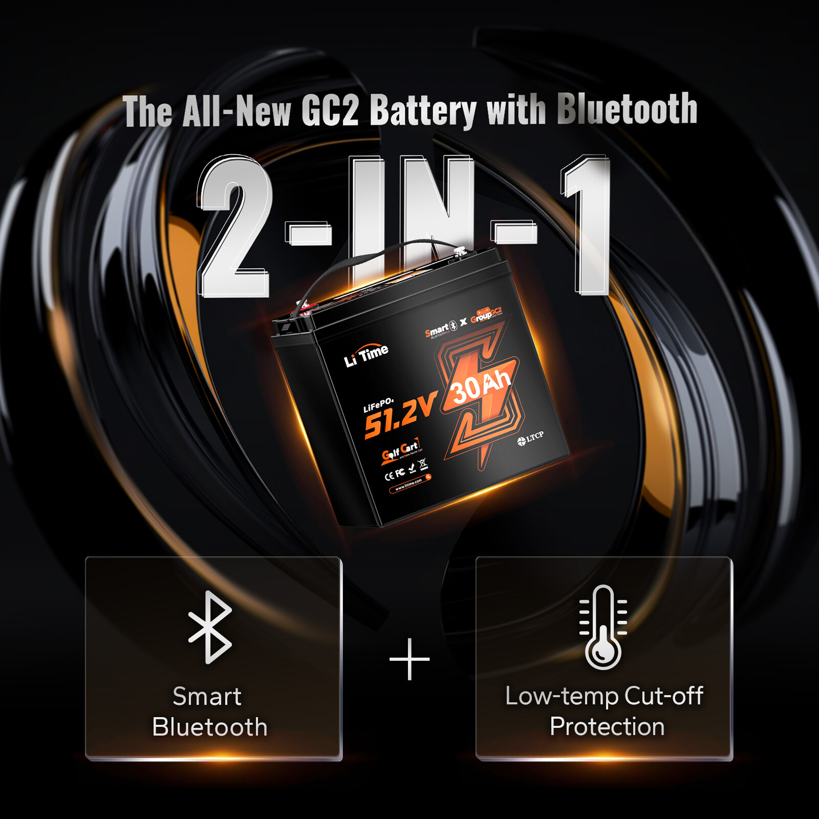 LiTime 48V 30Ah GC2 Smart Low Temp LiFePO4 Lithium Battery For Golf Cart 3kW