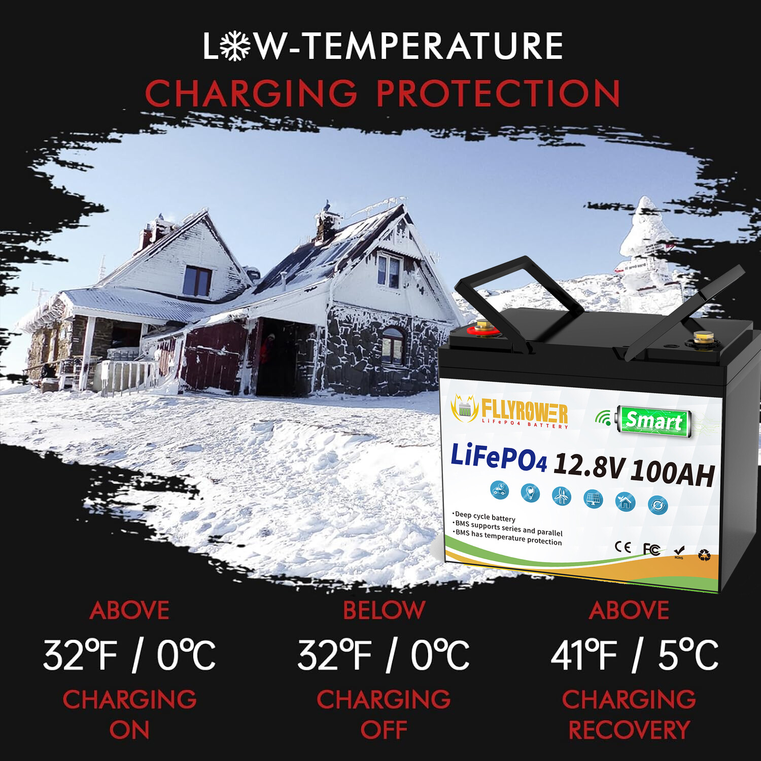 12V 100Ah LiFePO4 Lithium Battery Bluetooth monitoring For RV Solar Marine