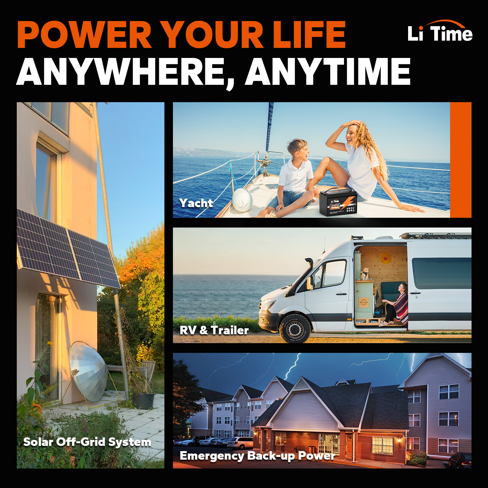 Litime 4Packs 12V 100Ah LiFePO4 Lithium Battery BMS for Solar Off-grid Marine