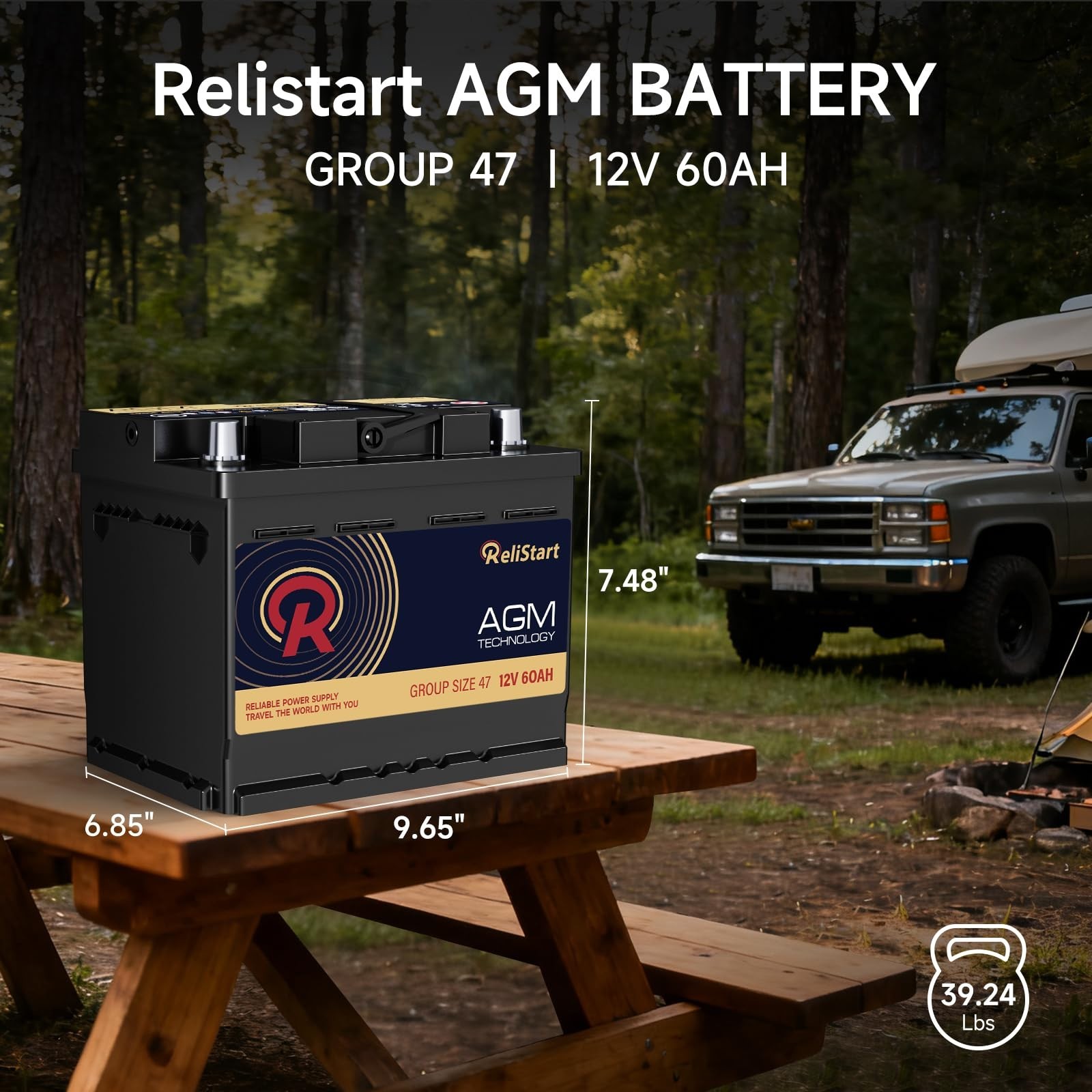 Relistart 12v 60Ah AGM Battery BCI Group 47 Car Automotive Battery 105RC 680CCA