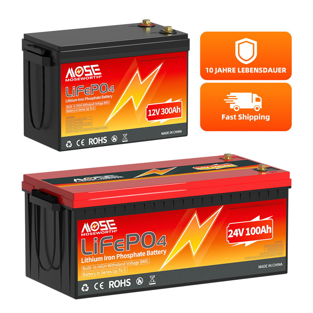12V 24V 300Ah 100Ah LiFePO4 Lithium Battery 15000+Deep Cycle BMS Solar RV Marine