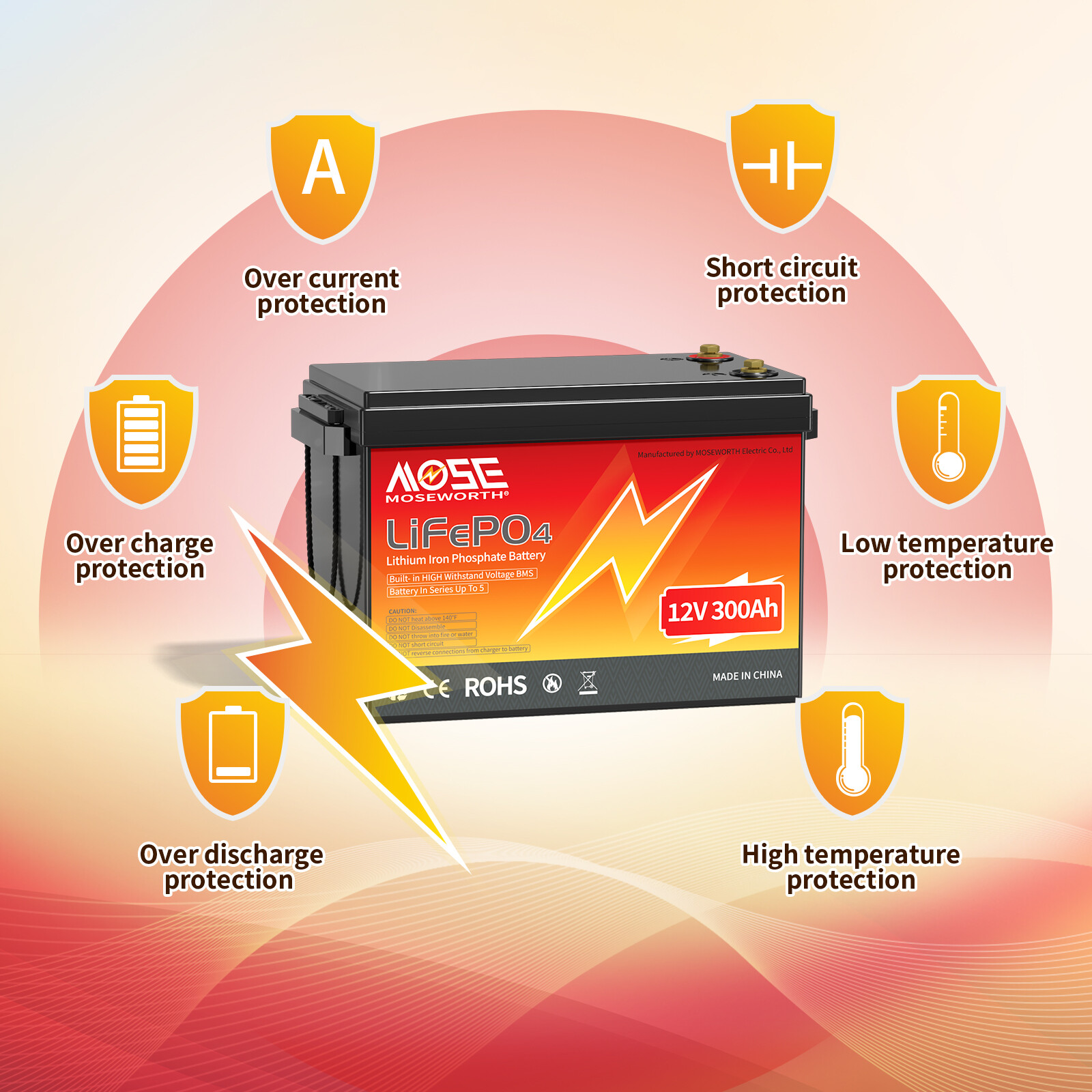 12V 300AH LiFePO4 Lithium Battery BMS Solar RV 15000 Deep Cycles RV Marine