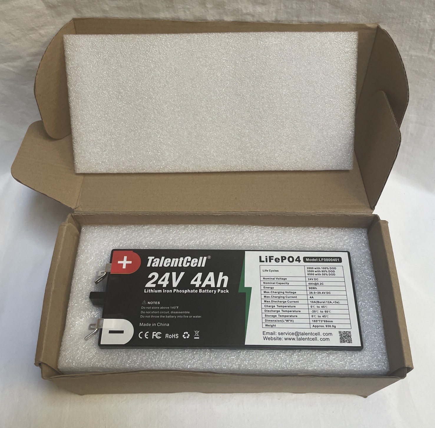 24V 4Ah LiFePO4 BATTERY PACK 96Wh 2000+ DEEP CYCLES RECHARGEABLE