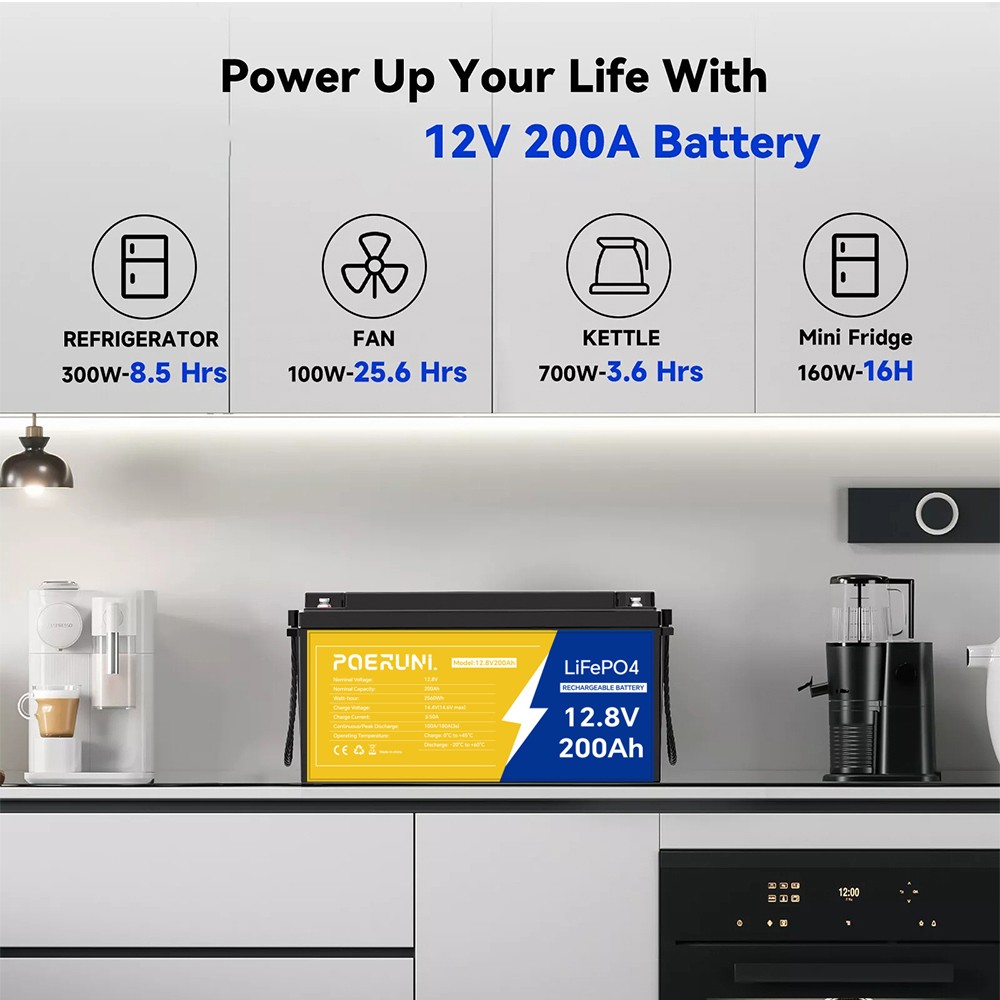 NEW 200Ah 12V LiFePO4 Lithium Battery 2560Wh Built-in BMS 15000+ Deep Cycle