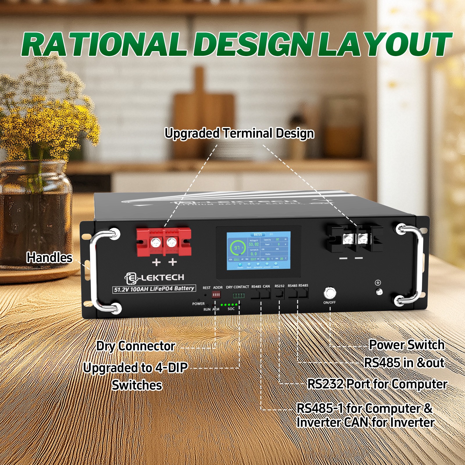 48V 100Ah LiFePO4 Server Rack Battery w/100A BMS, CAN RS485 for RV Home Solar