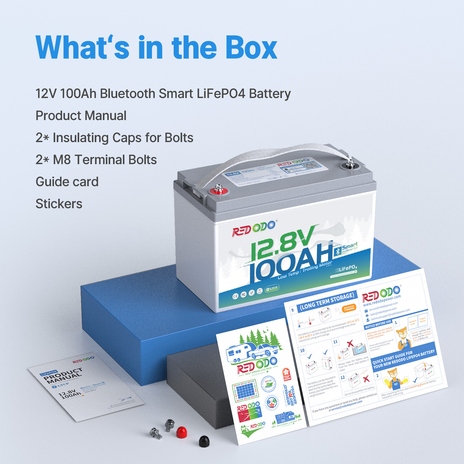 Redodo 12V 100Ah Bluetooth LiFePO4 Lithiium Battery with BMS, Low Temp Cut-off